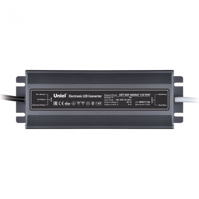 Блок питания ультратонкий UNIEL UET-VAF-060A67 12V IP67 UL-00007575 Блок питания ультратонкий UNIEL UET-VAF-060A67 12V IP67 UL-00007575