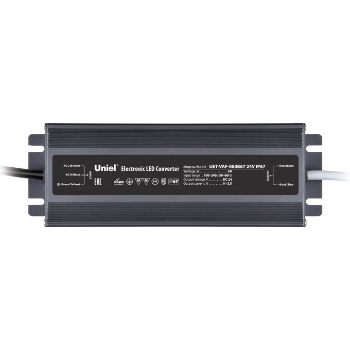 Блок питания ультратонкий UNIEL UET-VAF-060B67 24V IP67 UL-00009366 Блок питания ультратонкий UNIEL UET-VAF-060B67 24V IP67 UL-00009366