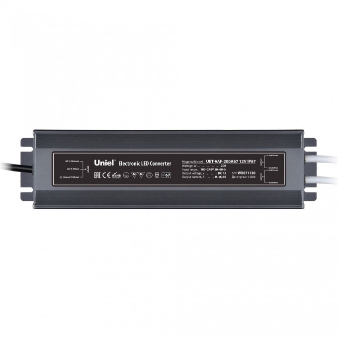 Блок питания ультратонкий UNIEL UET-VAF-200A67 12V IP67 2 выхода UL-00007579 Блок питания ультратонкий UNIEL UET-VAF-200A67 12V IP67 2 выхода UL-00007579