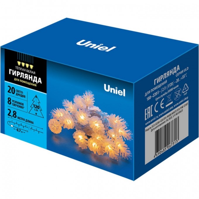 Гирлянда UNIEL ULD-S0280-020/DTA WARM WHITE IP20 PINE CONES 09582 Гирлянда UNIEL ULD-S0280-020/DTA WARM WHITE IP20 PINE CONES 09582
