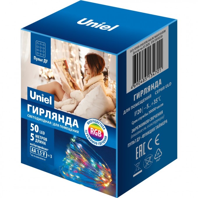 Гирлянда UNIEL ULD-S0500-050/DTB/3AA/RC RGB IP20 DEW UL-00007248 Гирлянда UNIEL ULD-S0500-050/DTB/3AA/RC RGB IP20 DEW UL-00007248