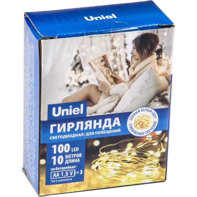 Гирлянда UNIEL ULD-S1000-100/SCB/3AA WARM WHITE IP20 DEW UL-00005482 Гирлянда UNIEL ULD-S1000-100/SCB/3AA WARM WHITE IP20 DEW UL-00005482