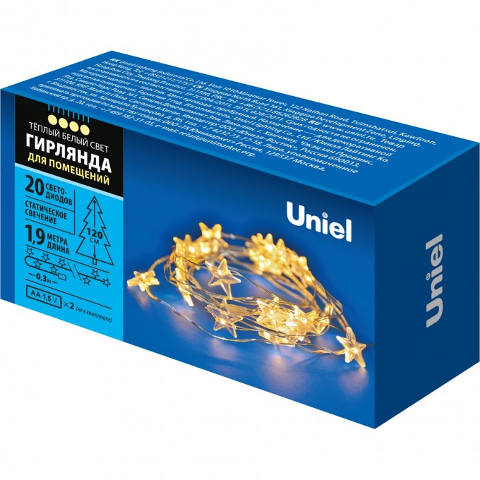 Гирлянда UNIEL ULD-S1900-020/STB/2AA WARM WHITE IP20 STARS MINI UL-00008619 Гирлянда UNIEL ULD-S1900-020/STB/2AA WARM WHITE IP20 STARS MINI UL-00008619