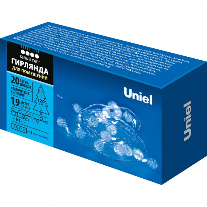 Гирлянда UNIEL ULD-S1900-020/STB/2AA WHITE IP20 BEADS MINI UL-00008621 Гирлянда UNIEL ULD-S1900-020/STB/2AA WHITE IP20 BEADS MINI UL-00008621