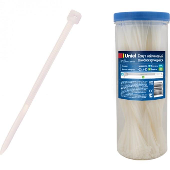 Хомут нейлоновый UNIEL UCS-S25/080 White 1000 TUBE 06152 Хомут нейлоновый UNIEL UCS-S25/080 White 1000 TUBE 06152