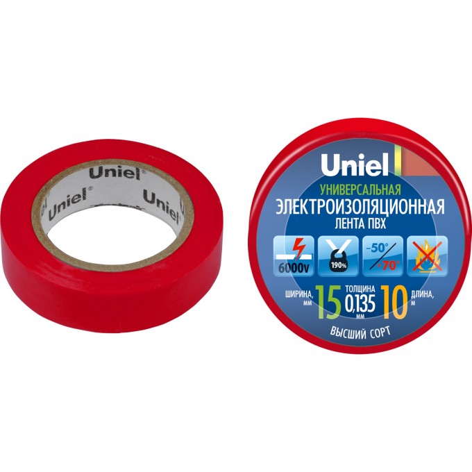 Изоляционная лента UNIEL UIT-135P 10/15/01 RED 04513 Изоляционная лента UNIEL UIT-135P 10/15/01 RED 04513