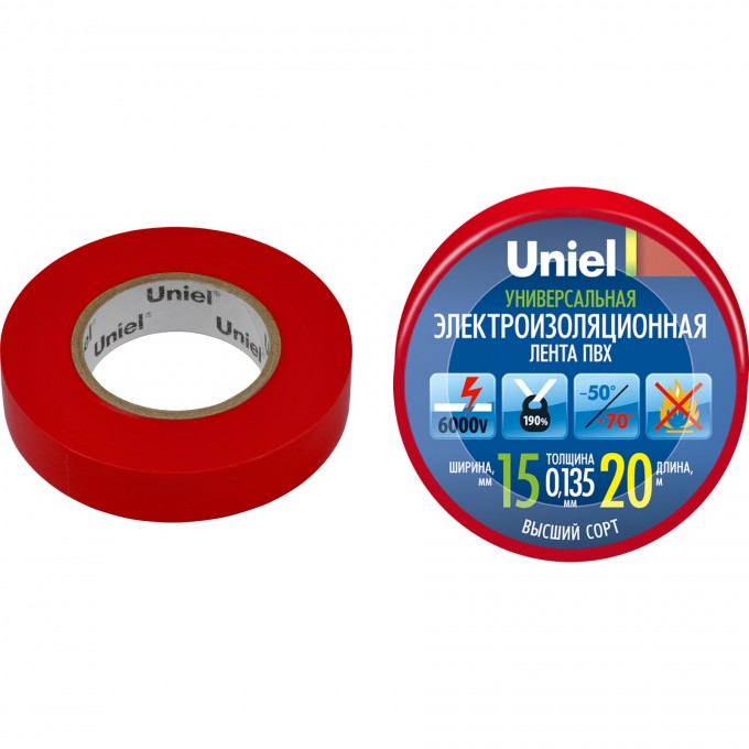 Изоляционная лента UNIEL UIT-135P 20/15/01 RED 04487 Изоляционная лента UNIEL UIT-135P 20/15/01 RED 04487