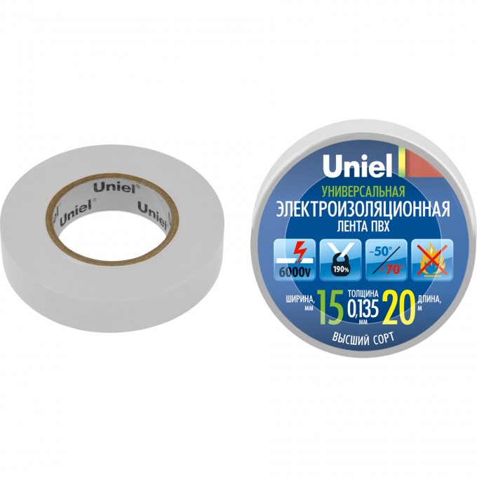 Изоляционная лента UNIEL UIT-135P 20/15/01 WHT 04488 Изоляционная лента UNIEL UIT-135P 20/15/01 WHT 04488