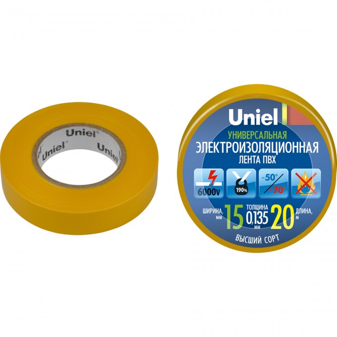 Изоляционная лента UNIEL UIT-135P 20/15/01 YEL 04489 Изоляционная лента UNIEL UIT-135P 20/15/01 YEL 04489