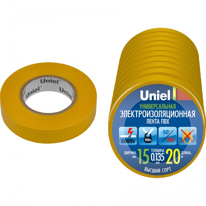 Изоляционная лента UNIEL UIT-135P 20/15/10 YEL 04506 Изоляционная лента UNIEL UIT-135P 20/15/10 YEL 04506