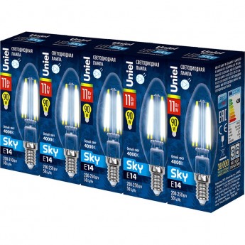 Лампа светодиодная UNIEL LED-C35-11W/4000K/E14/CL PLS02WH Набор из 5штук Лампа светодиодная UNIEL LED-C35-11W/4000K/E14/CL PLS02WH Набор из 5штук