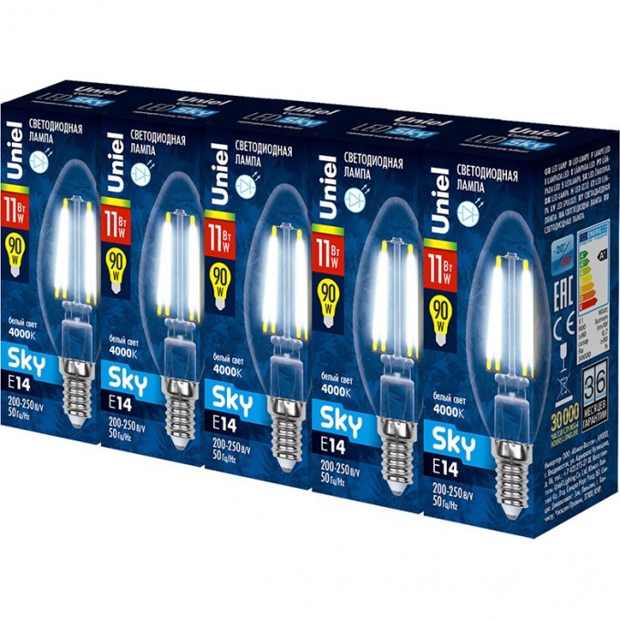 Лампа светодиодная UNIEL LED-C35-11W/4000K/E14/CL PLS02WH Набор из 5штук UL-00008085 Лампа светодиодная UNIEL LED-C35-11W/4000K/E14/CL PLS02WH Набор из 5штук UL-00008085