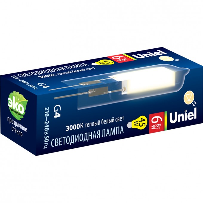 Лампа светодиодная UNIEL LED-JC-220/6W/3000K/G4/CL GLZ08TR картон UL-00005065 Лампа светодиодная UNIEL LED-JC-220/6W/3000K/G4/CL GLZ08TR картон UL-00005065