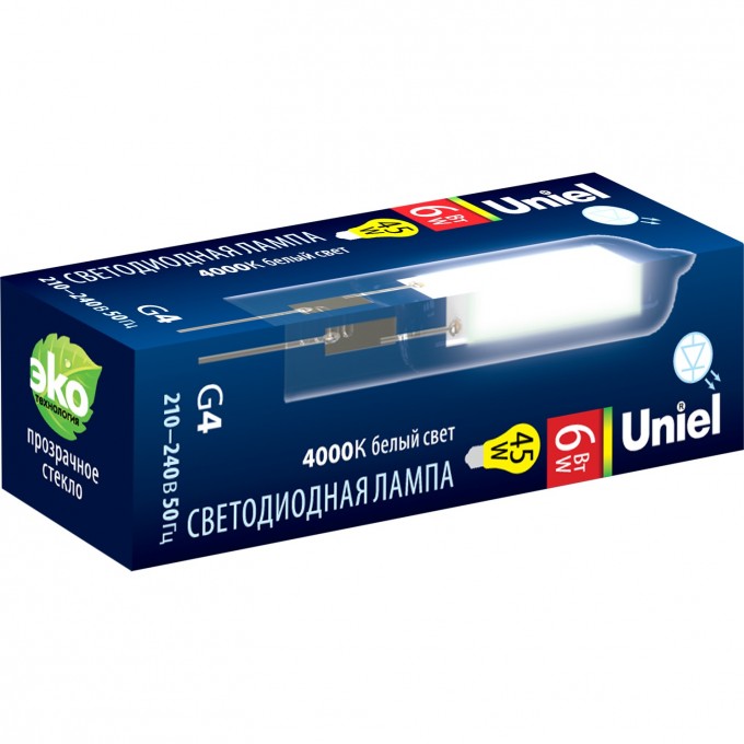 Лампа светодиодная UNIEL LED-JC-220/6W/4000K/G4/CL GLZ08TR картон UL-00005066 Лампа светодиодная UNIEL LED-JC-220/6W/4000K/G4/CL GLZ08TR картон UL-00005066