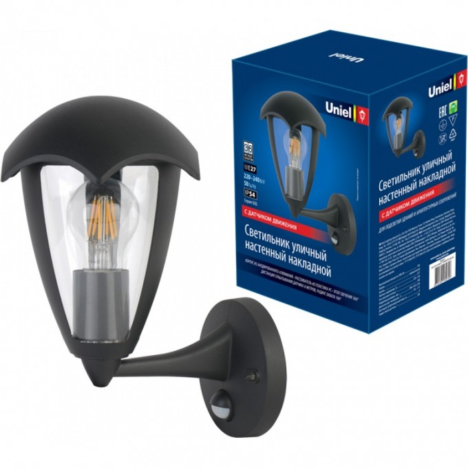 Светильник UNIEL UUL-S81A 60W/E27 SENSOR IP54 BLACK UL-00006813 Светильник UNIEL UUL-S81A 60W/E27 SENSOR IP54 BLACK UL-00006813