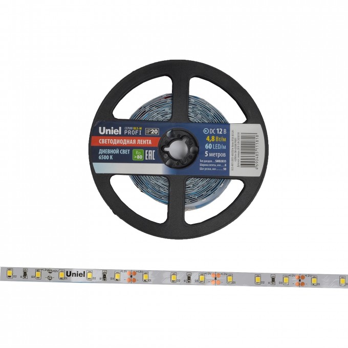 Светодиодная лента UNIEL ULS-M11-2835-60LED/m-8mm-IP20-DC12V-4,8W/m-5M-6500K PROFI катушка в герметичной упаковке UL-00004356 Светодиодная лента UNIEL ULS-M11-2835-60LED/m-8mm-IP20-DC12V-4,8W/m-5M-6500K PROFI катушка в герметичной упаковке UL-00004356