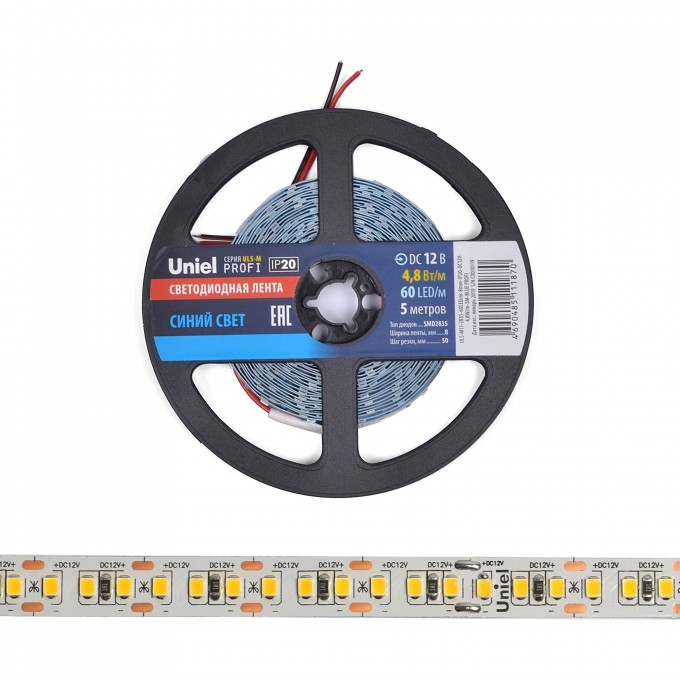 Светодиодная лента UNIEL ULS-M11-2835-60LED/m-8mm-IP20-DC12V-4,8W/m-5M-BLUE PROFI катушка в герметичной упаковке UL-00004359 Светодиодная лента UNIEL ULS-M11-2835-60LED/m-8mm-IP20-DC12V-4,8W/m-5M-BLUE PROFI катушка в герметичной упаковке UL-00004359