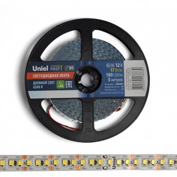 Светодиодная лента UNIEL ULS-M16-2835-180LED/m-10mm-IP20-DC12V-17W/m-5M-6500K PROFI катушка в герметичной упаковке Светодиодная лента UNIEL ULS-M16-2835-180LED/m-10mm-IP20-DC12V-17W/m-5M-6500K PROFI катушка в герметичной упаковке