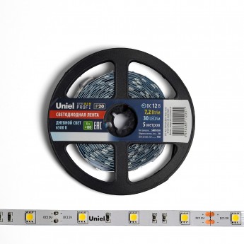 Светодиодная лента UNIEL ULS-M22-5050-30LED/m-10mm-IP20-DC12V-7,2W/m-5M-6500K PROFI катушка в герметичной упаковке Светодиодная лента UNIEL ULS-M22-5050-30LED/m-10mm-IP20-DC12V-7,2W/m-5M-6500K PROFI катушка в герметичной упаковке