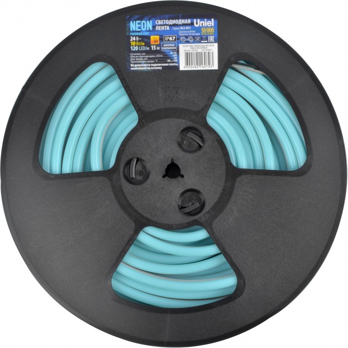 Светодиодная лента UNIEL ULS-N11-2835-120LED/m-8mm-IP67-DC24V-10W/m-15M-LIGHTBLUE катушка в герметичной упаковке UL-00009105 Светодиодная лента UNIEL ULS-N11-2835-120LED/m-8mm-IP67-DC24V-10W/m-15M-LIGHTBLUE катушка в герметичной упаковке UL-00009105