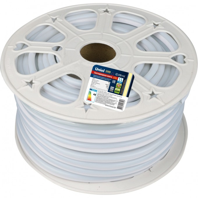 Светодиодная лента UNIEL ULS-N21-2835-120LED/m-8mm-IP67-220V-8W/m-50M-YELLOW бобина UL-00003769 Светодиодная лента UNIEL ULS-N21-2835-120LED/m-8mm-IP67-220V-8W/m-50M-YELLOW бобина UL-00003769