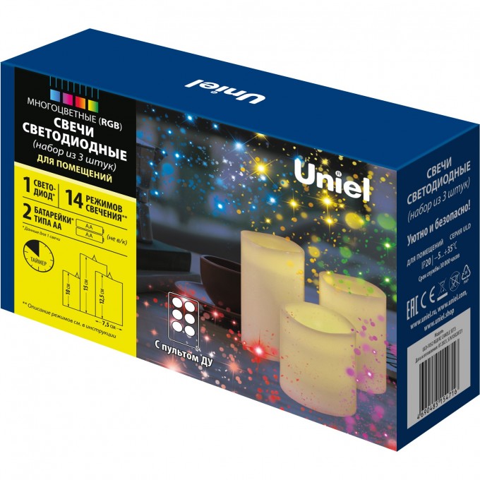 Светодиодная свеча UNIEL ULD-F052 RGB RC CANDLE SET3 UL-00007259 Светодиодная свеча UNIEL ULD-F052 RGB RC CANDLE SET3 UL-00007259
