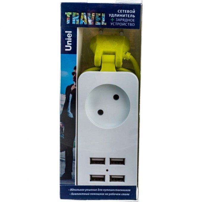 Удлинитель UNIEL S-CT1-1,5U WHITE/GREEN LM серии Travel, шнур 1,5м., 1 гнездо, б/з, 2USB*1,1A UL-00003429 Удлинитель UNIEL S-CT1-1,5U WHITE/GREEN LM серии Travel, шнур 1,5м., 1 гнездо, б/з, 2USB*1,1A UL-00003429