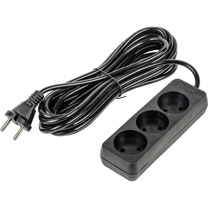Удлинитель UNIEL S-CU3-5 BLACK серии Ultra, шнур 5м., 3 гнезда, 10A, б/з UL-00009985 Удлинитель UNIEL S-CU3-5 BLACK серии Ultra, шнур 5м., 3 гнезда, 10A, б/з UL-00009985