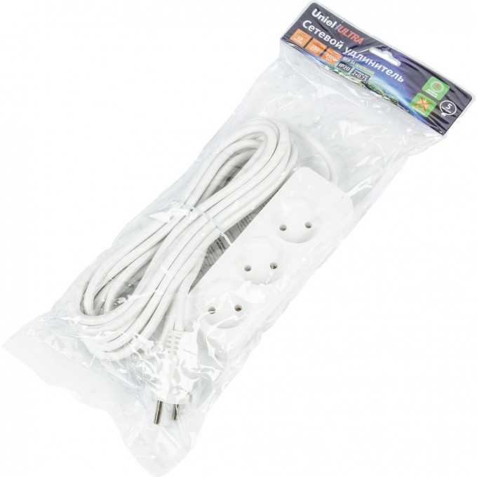 Удлинитель UNIEL S-CU3-5 WHITE серии Ultra, шнур 5м., 3 гнезда, 10A, б/з UL-00009984 Удлинитель UNIEL S-CU3-5 WHITE серии Ultra, шнур 5м., 3 гнезда, 10A, б/з UL-00009984